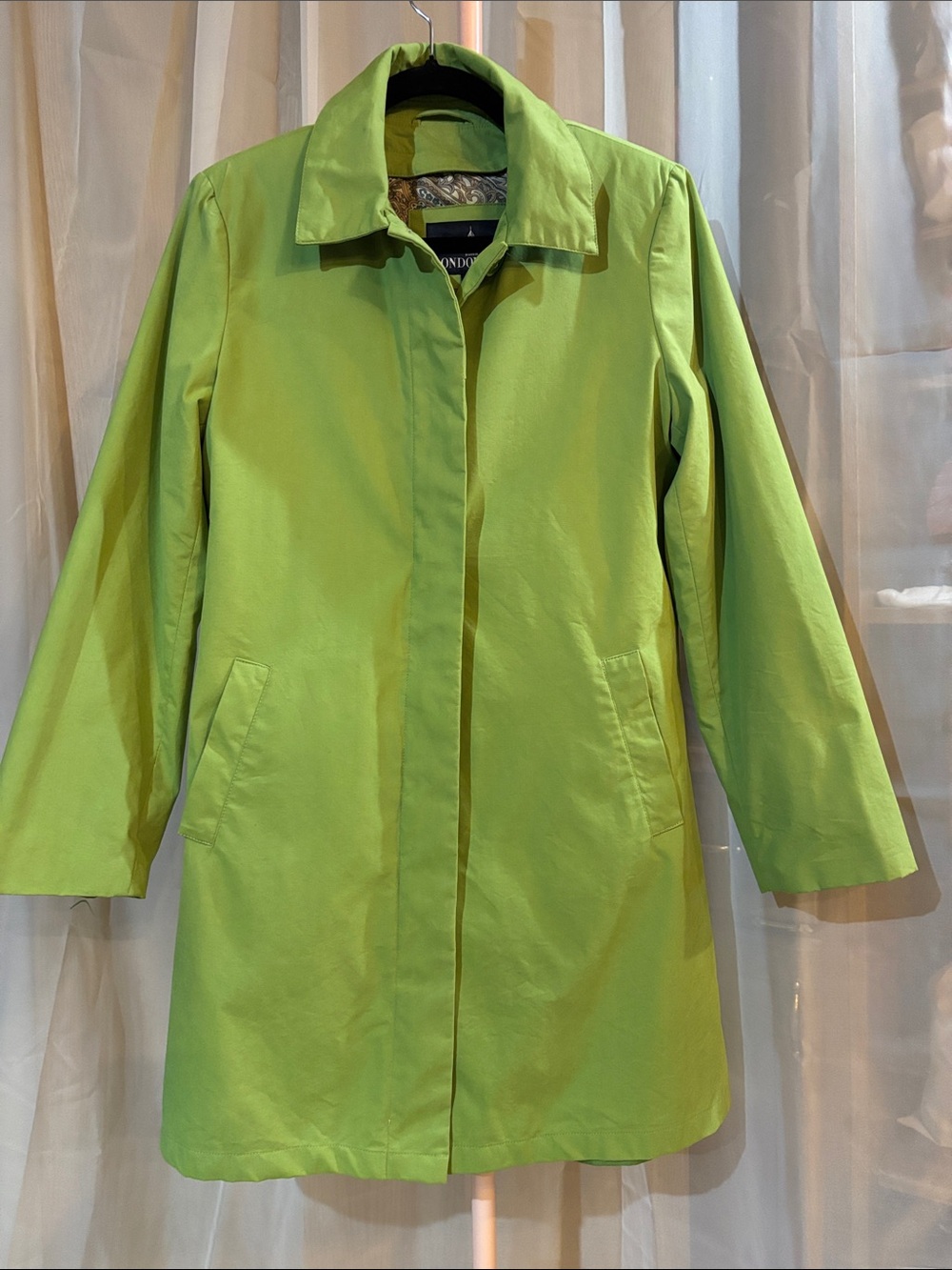 London Fog Women's Convertible Cotton Blend Green Classic Oversized Trench Coat